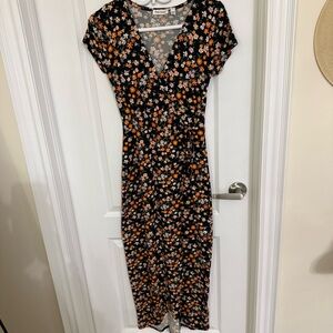 Rebel Sugar Black and Orange Floral Midi Dress